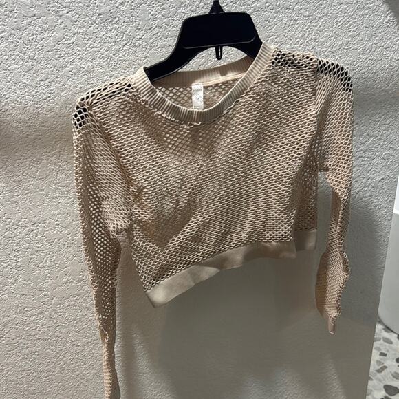 Yelete Cream Mesh Long Sleeve Crop Top - Picture 1 of 3